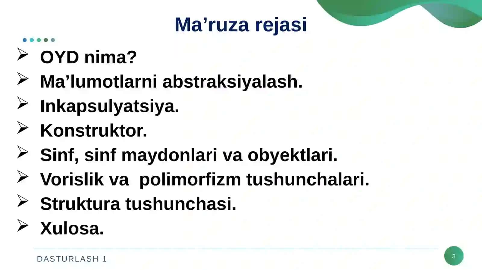 O.Begulov Ma’ruza rejasi 3