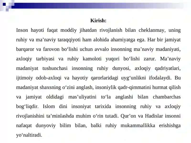 Islom inson ma'naviy madaniyatini tarbiyalash omillari haqida. 3