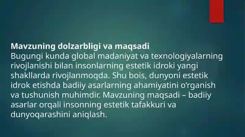 Dunyoni estetik idrok etishda badiiy asarlarning ahamiyati 3