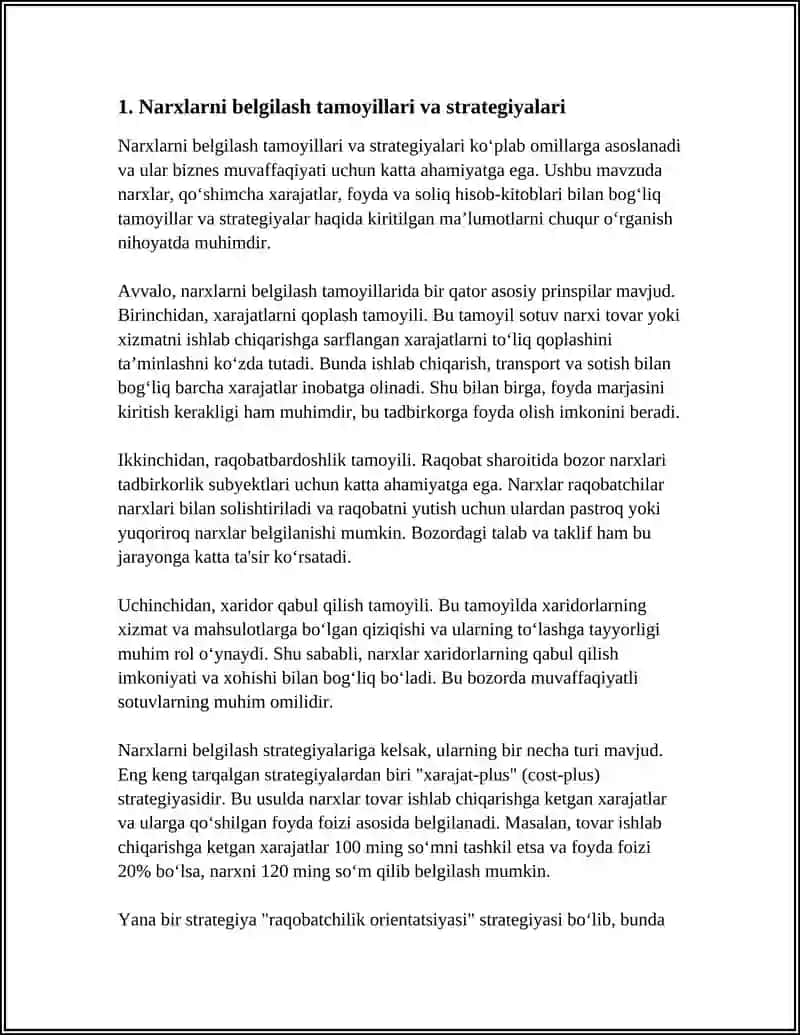 NARXLAR QÕSHIMCHA XARAJATLAR FOYDA VA SOLIQ HISOB KITOBLARI 3