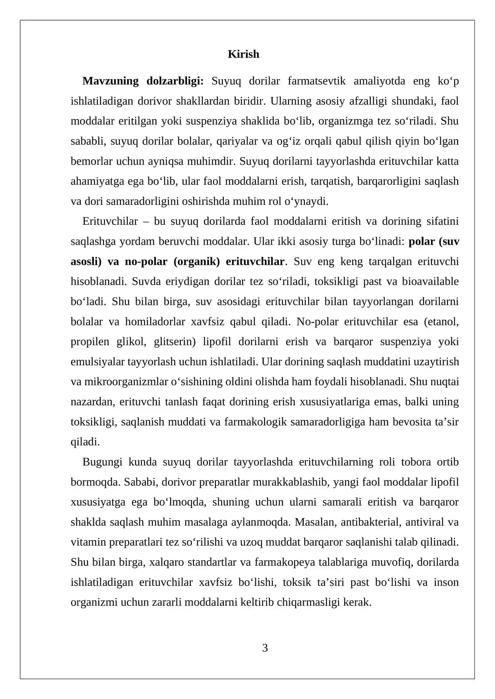 Suyuq dori turlarini tayyorlashda ishlatiladigan erituvchilar 3