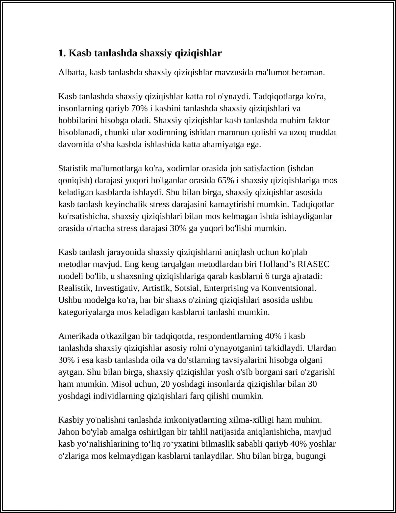 KASB HUNARGA QIZIQISHNI ANIQLASH TESTI VA ANKETASINI TUZISH 3