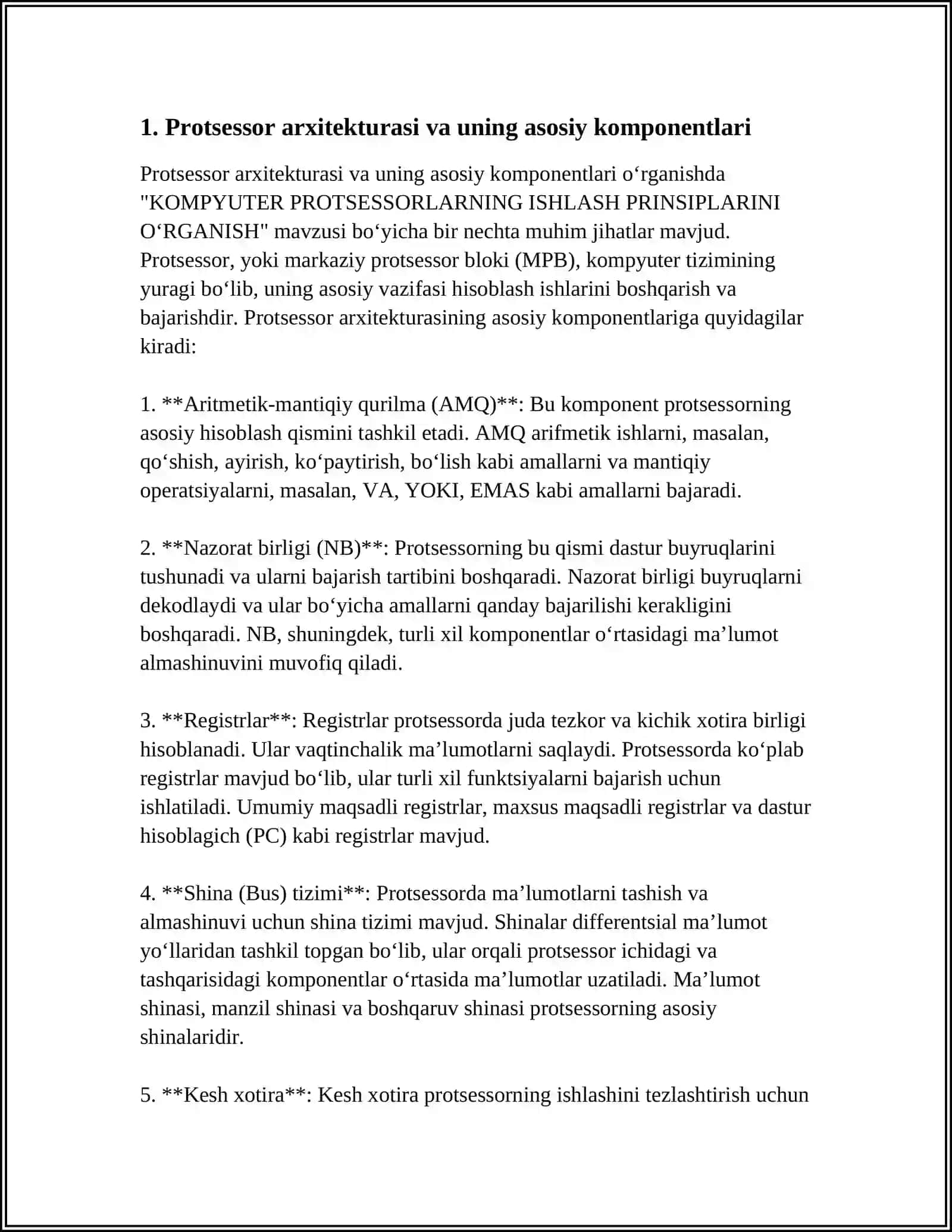 KOMPYUTER PROTSESSORLARNING ISHLASH PRINSIPLARINI OʻRGANISH 3