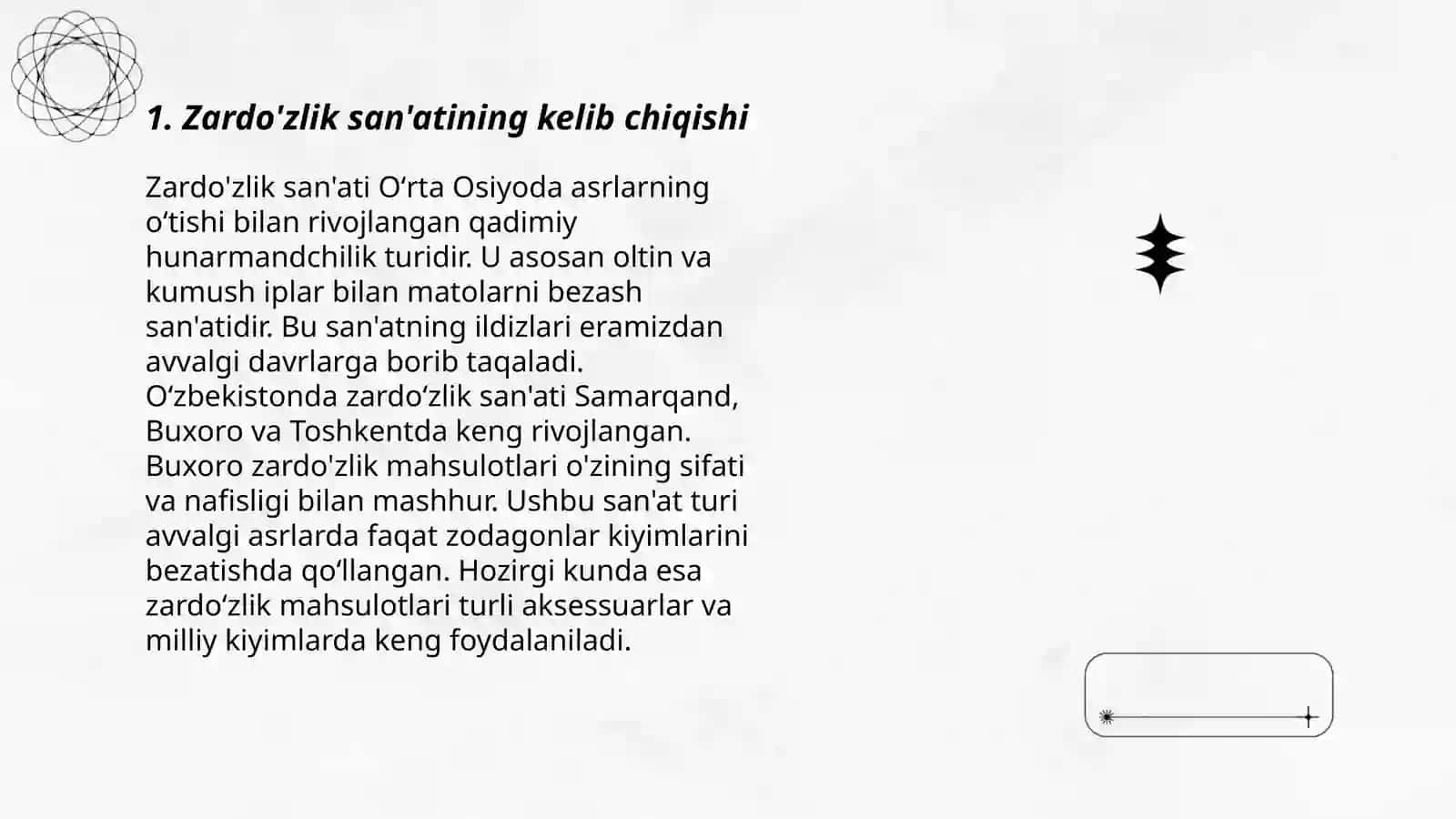 Zardo'zlik san'ati tarixi rivojlanishini o'rganish 3