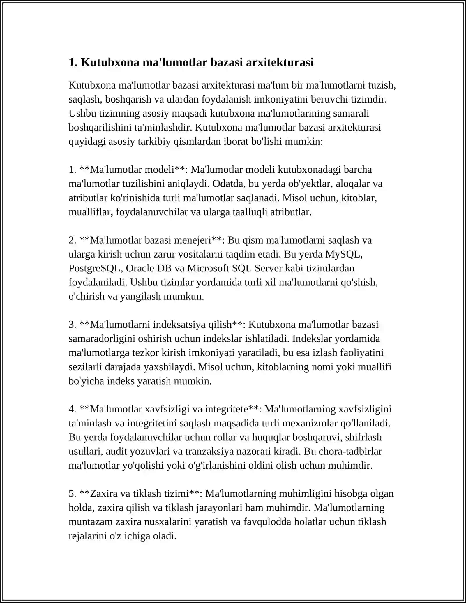 Kutubxona KItoblar Hisobi Ma'lumotlar Bazasi Loyihasi 3