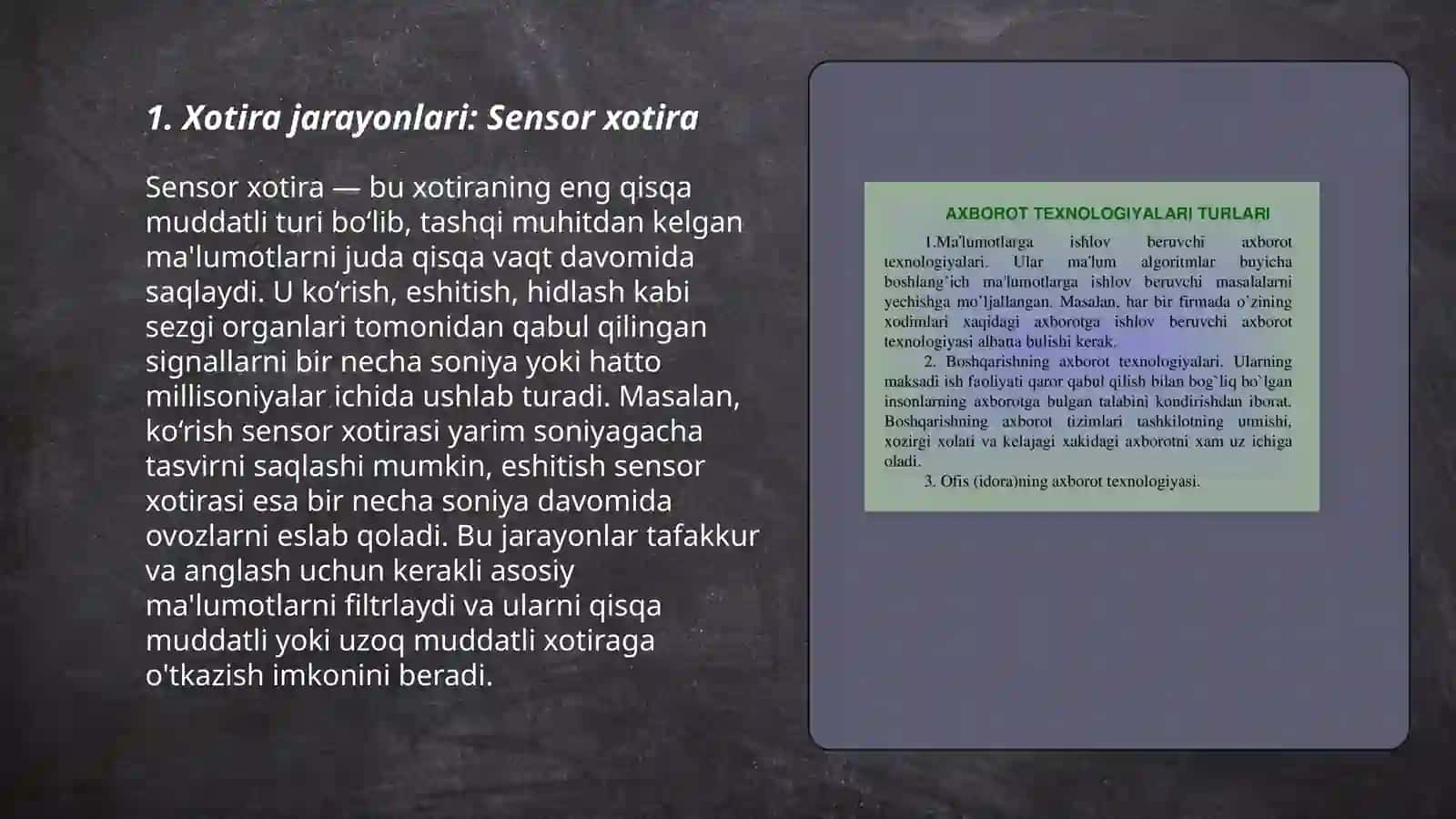 Xotira jarayonlari va turlarini yoritish 3