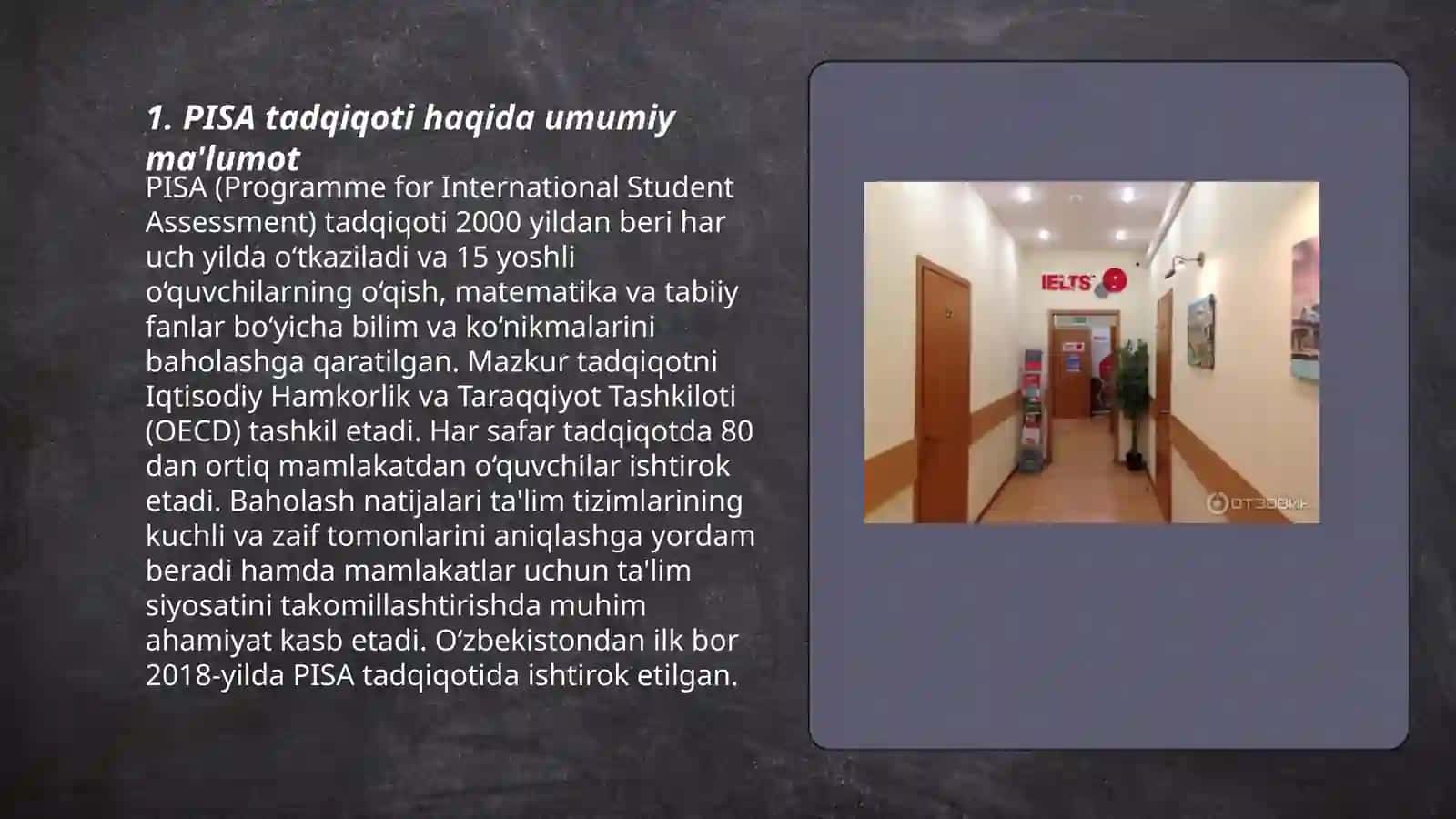 Shahrisabiz davlat pedagogikasi O'zbek tili adabiyoti yo'nalishi 3- kurs talabasi Kamariddinova Layloning Xalqlaro baholash fanidan mustaqil ta'lim taqdimot 3