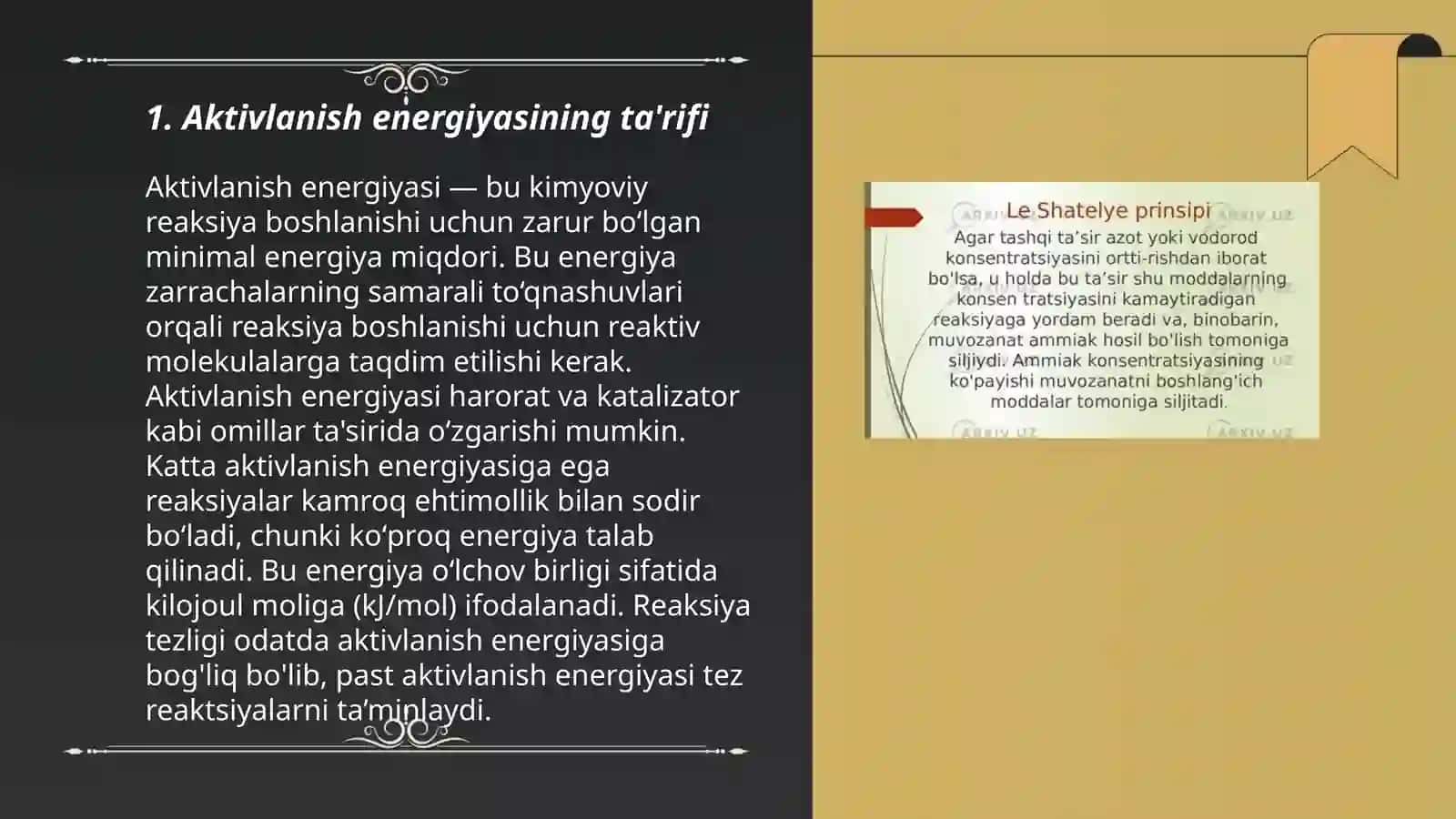 Aktivlanish energiyasi va Le-Shatele tamoyili 3