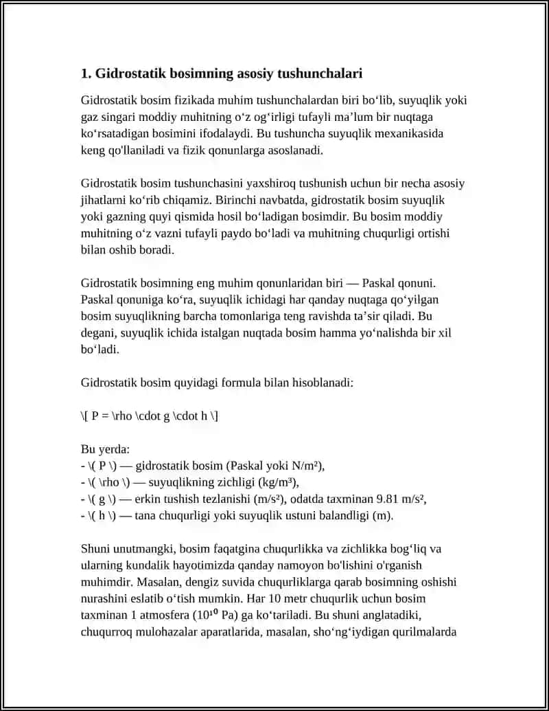 MUSTAQIL ISH Mavzu: GIDROSTATIK SATH OʻLCHAGICHLAR 3