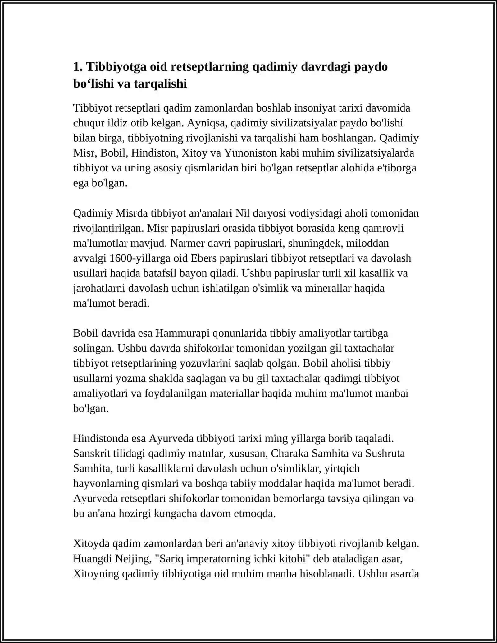 TIBBIYOTGA OID RETSEPT TARIXI HAQIDA MUSTAQIL ISH 3