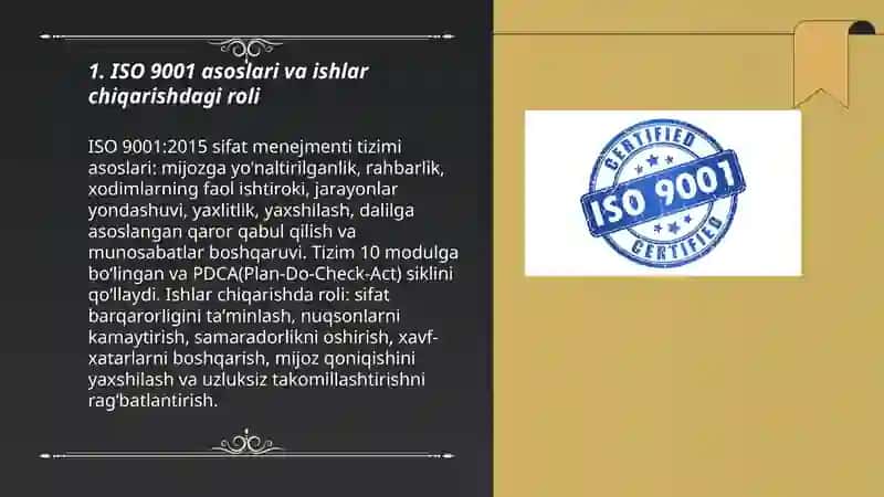 ISO 9001 asoslari va ishlar chiqarishdagi roli 3