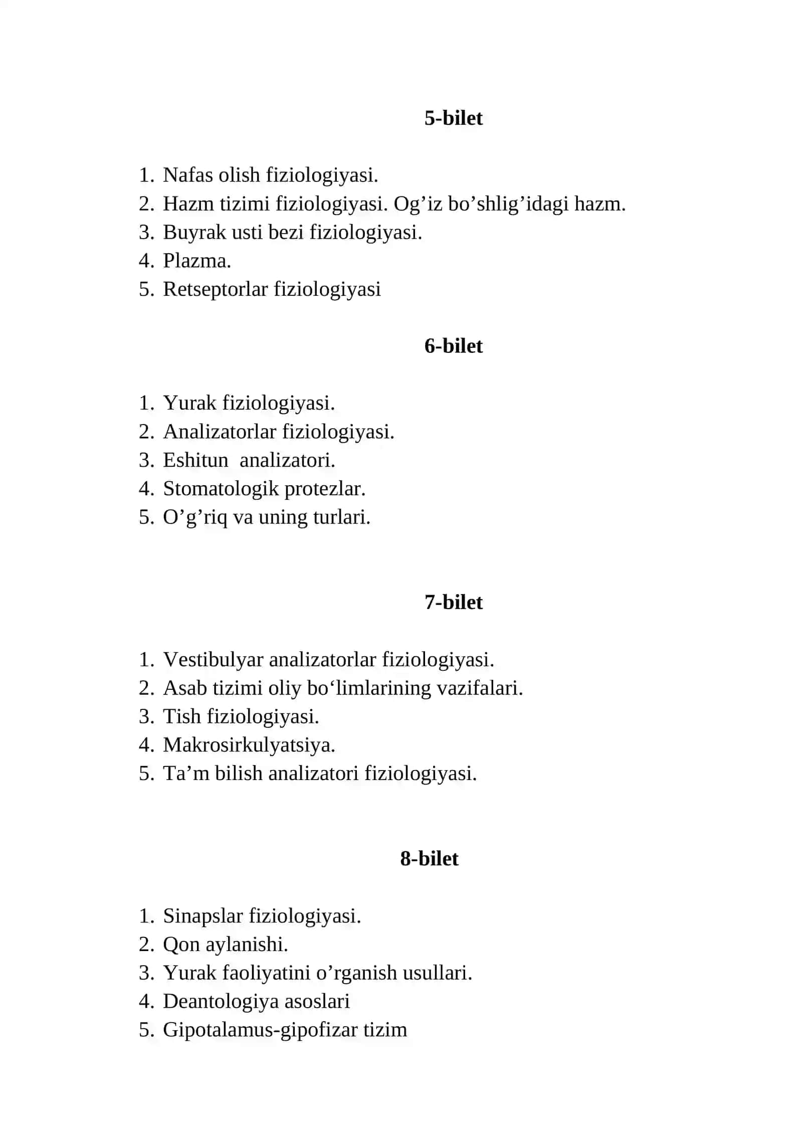 FIZIOLOGIYA-YUZ-JAG’ SOHASI FIZIOLOGIYASI FANIDAN YAKUNIY NAZORAT BILETLARI 3