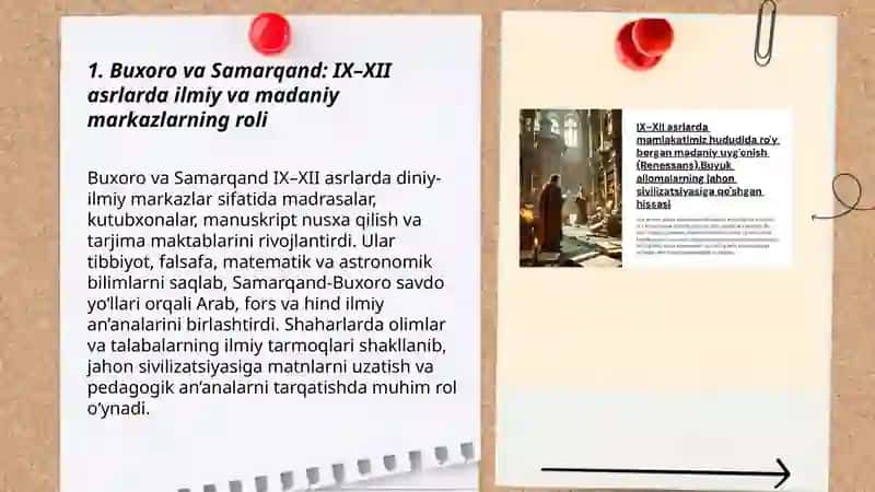 Buxoro va Samarqand: IX–XII asrlarda ilmiy va madaniy markazlarning roli 3