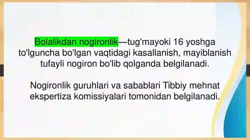 nogironligi turlari va ularga tavsif bering. 3