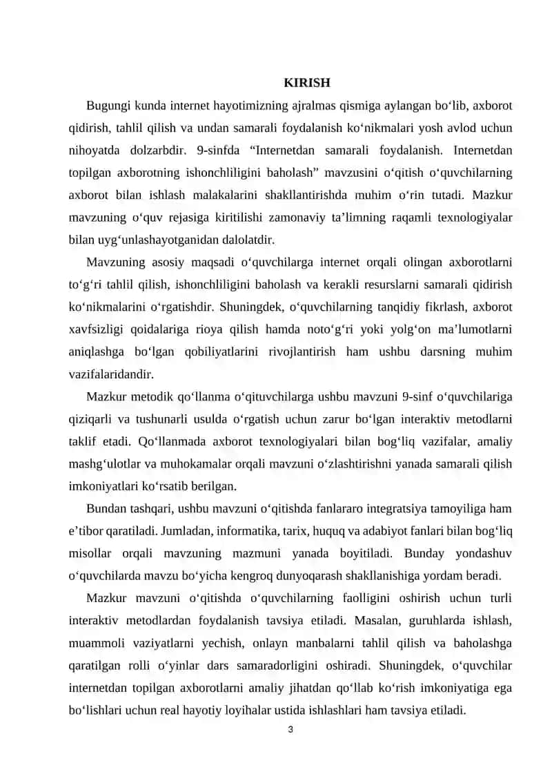 INTERNETDAN SAMARALI FOYDALANISH. INTERNETDAN TOPILGAN AXBOROTNING ISHONCHLILIGINI BAHOLASH 3