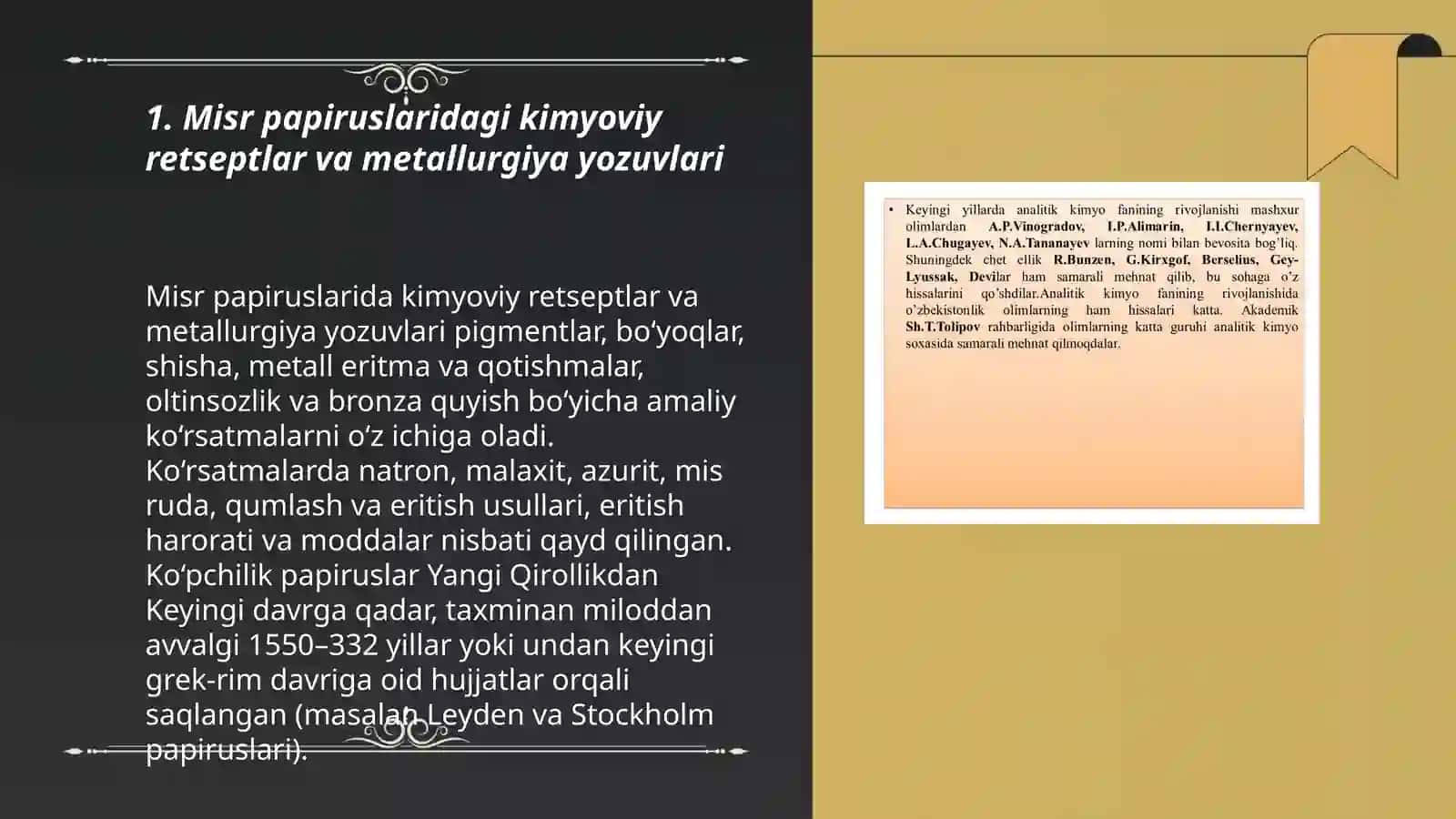 Kimyo tarixini oʻrganishda boʻlgan dastlabgi yozdashuvlar 3