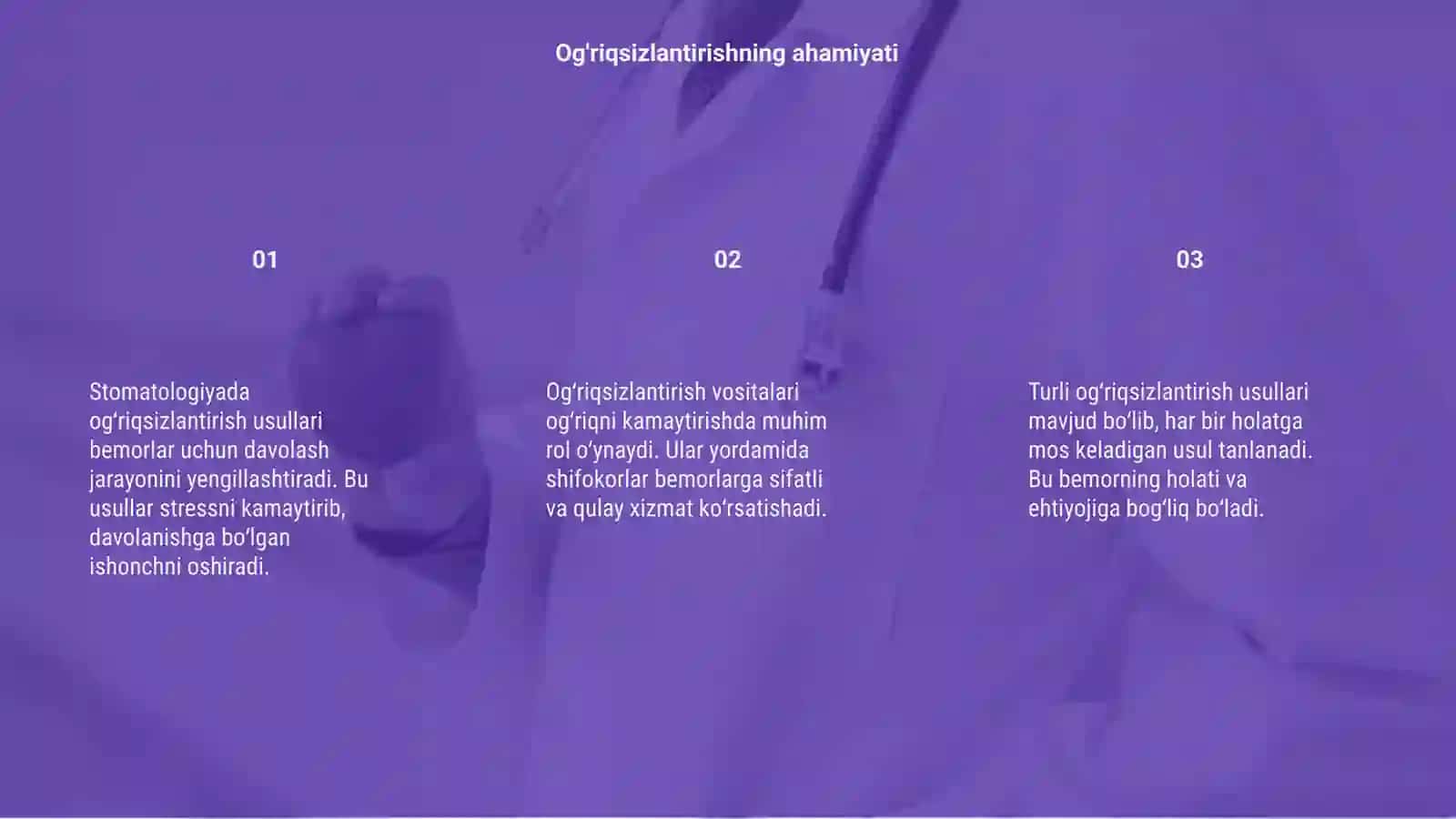 Stomatologiyada og'riqsizlantirish usullari 3