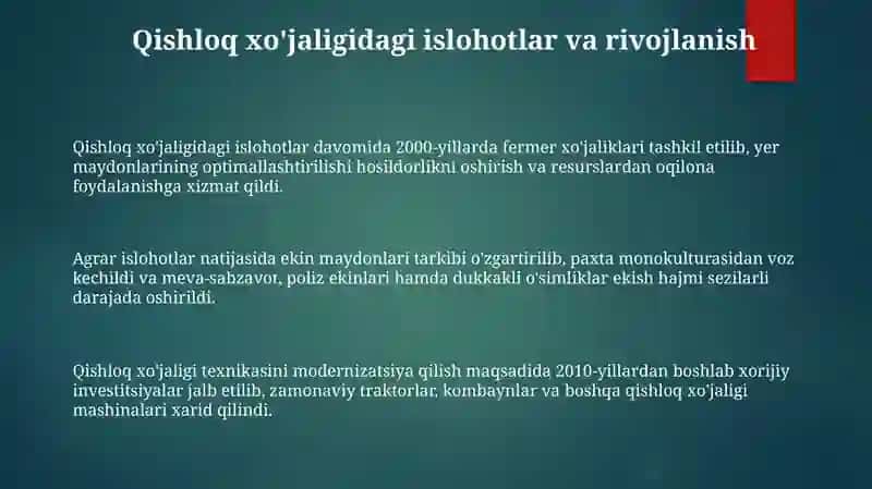 Qishloq xo'jaligidagi islohotlar 3