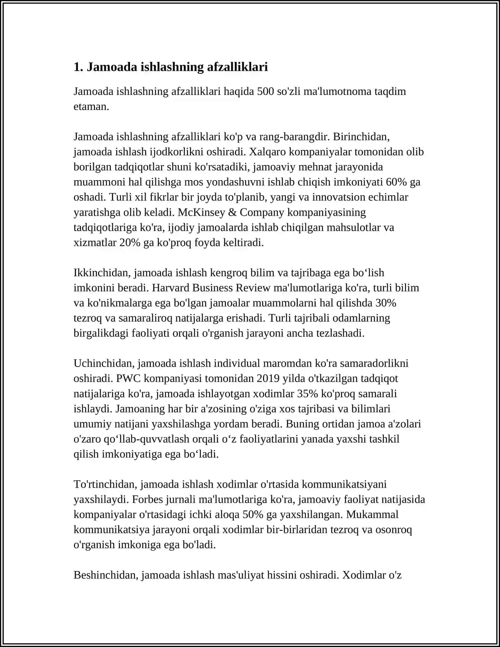 Jamoada ishlashning afzalliklari 3
