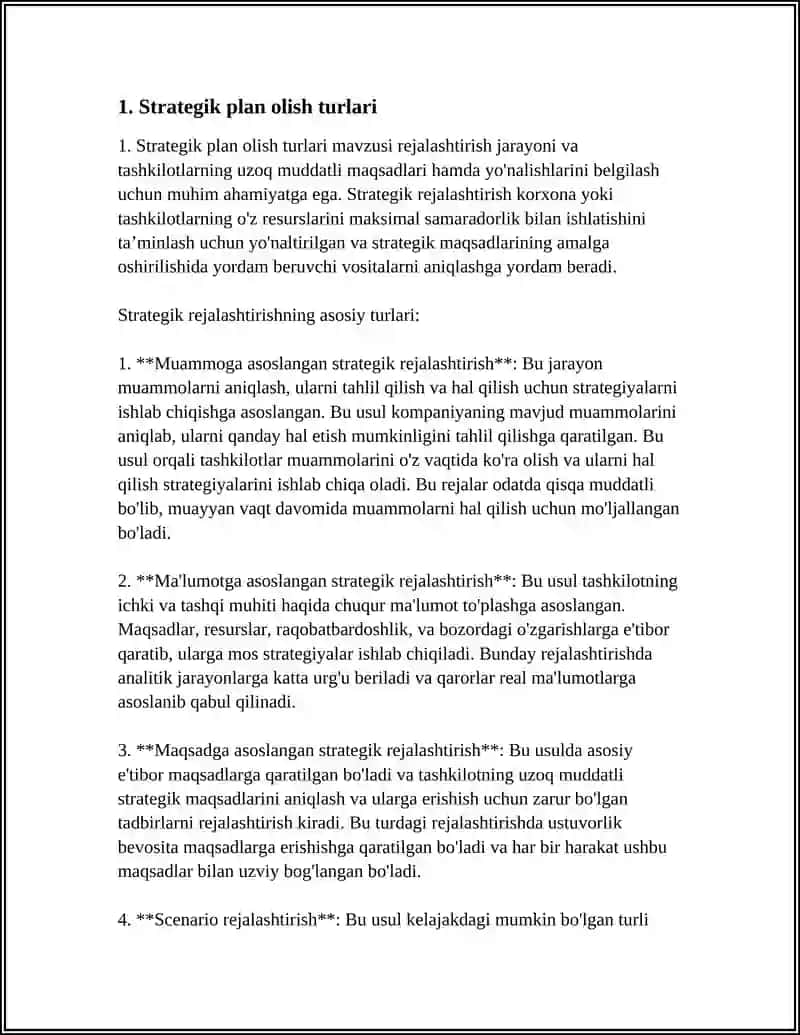 Strategik plan olish turlari 3