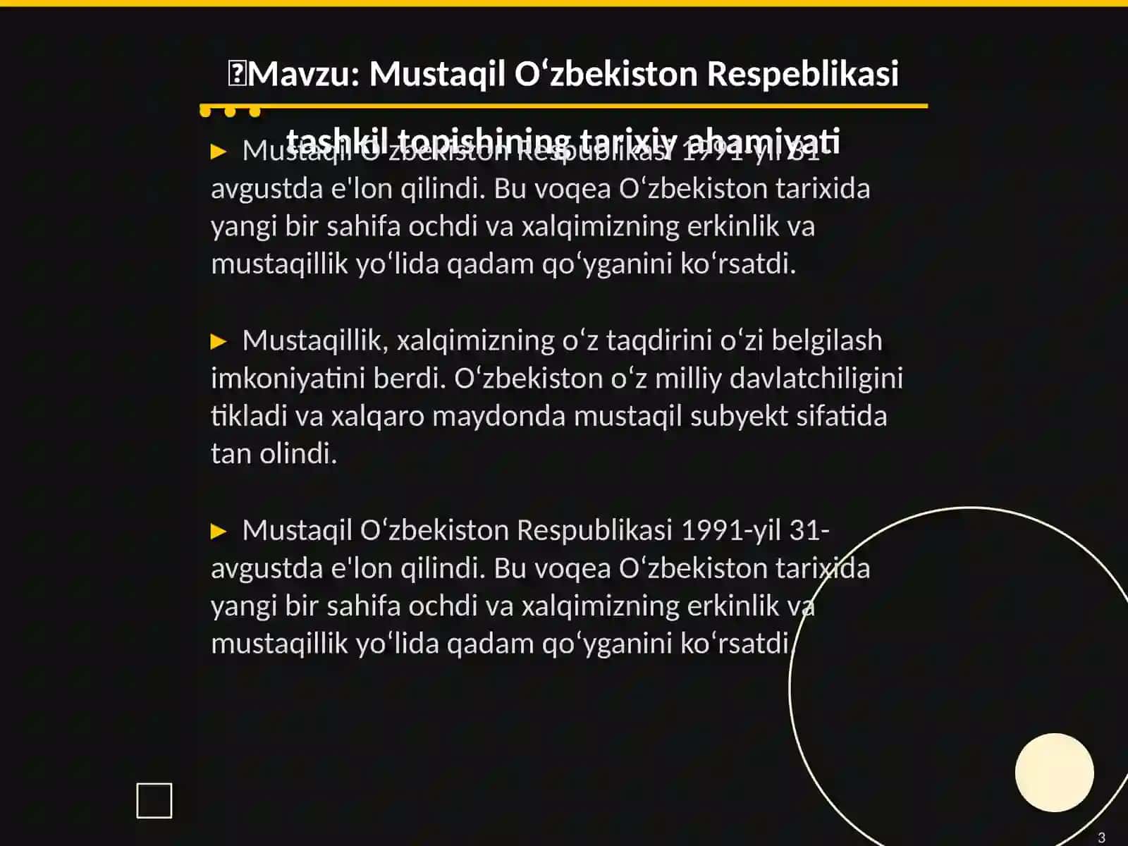 Mustaqil O‘zbekiston Respeblikasi tashkil topish tarixiy ahamiyati 3