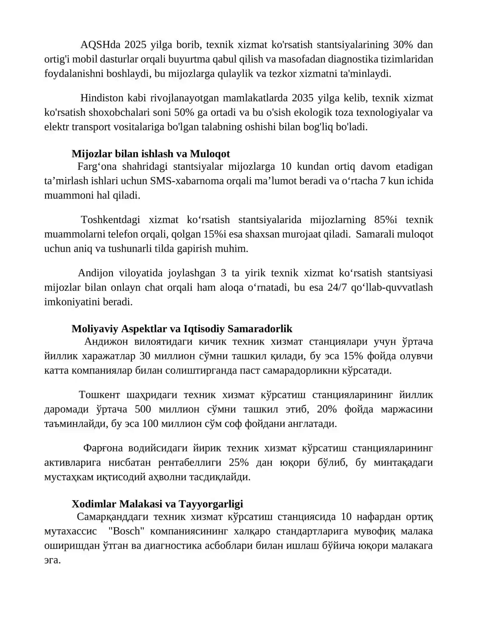 Texnik xizmat koʻrsatish stansiyalar 3