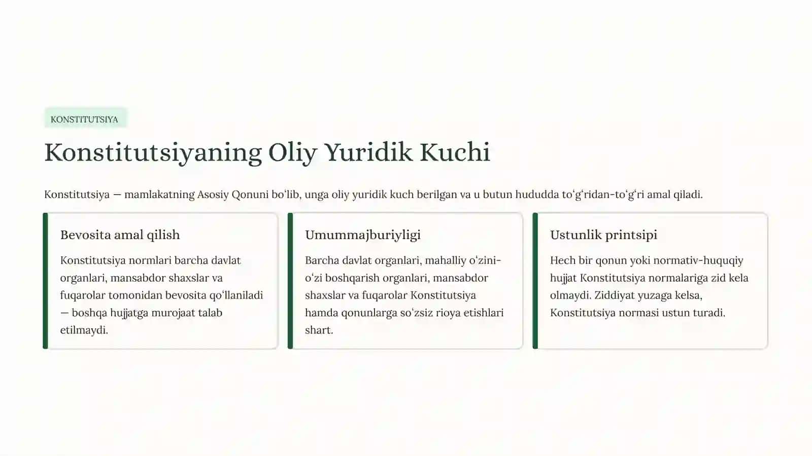 Oʻzbekiston Respublikasi Konstitutsiyasi va Qonun Ustunligi 3