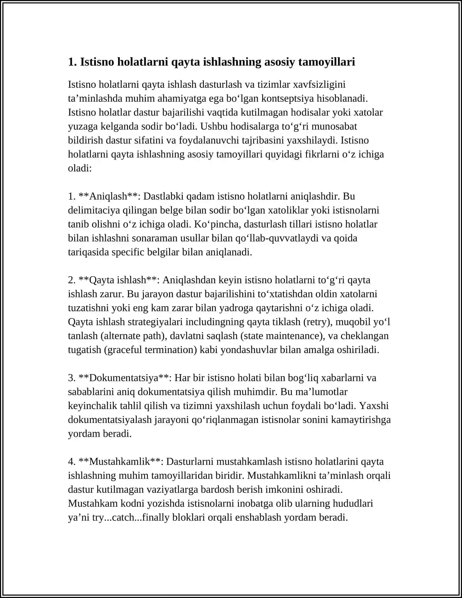 MAVZU: ISTISNO HOLATLARNI QAYTA ISHLASH 3