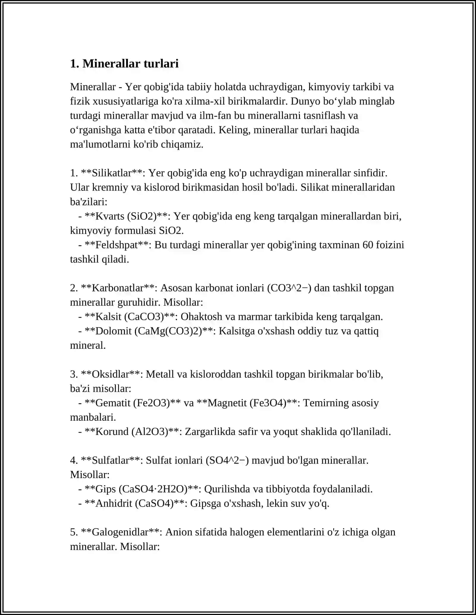 MINERALLAR TO'G'RISIDA MA'LUMOT 3