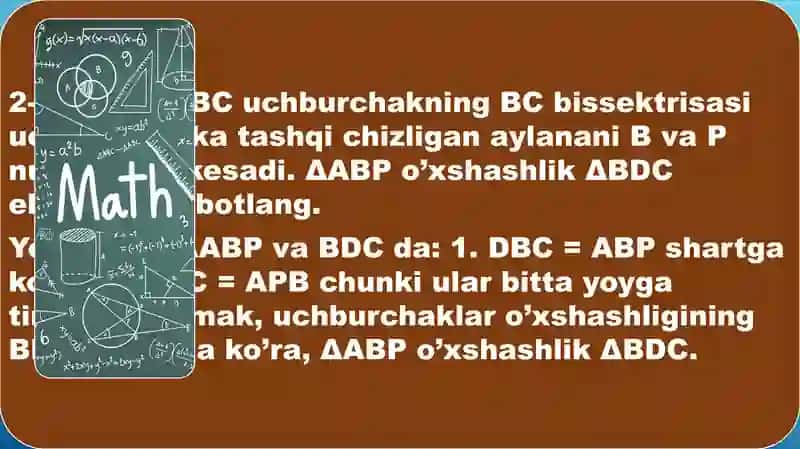 Oʻxshashlik alomatlarining isbotlashga doir masalalarga tatbiqlari 3