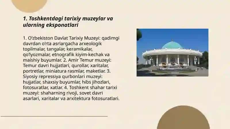 Toshkent shahrida joylashgan muzeylar 3