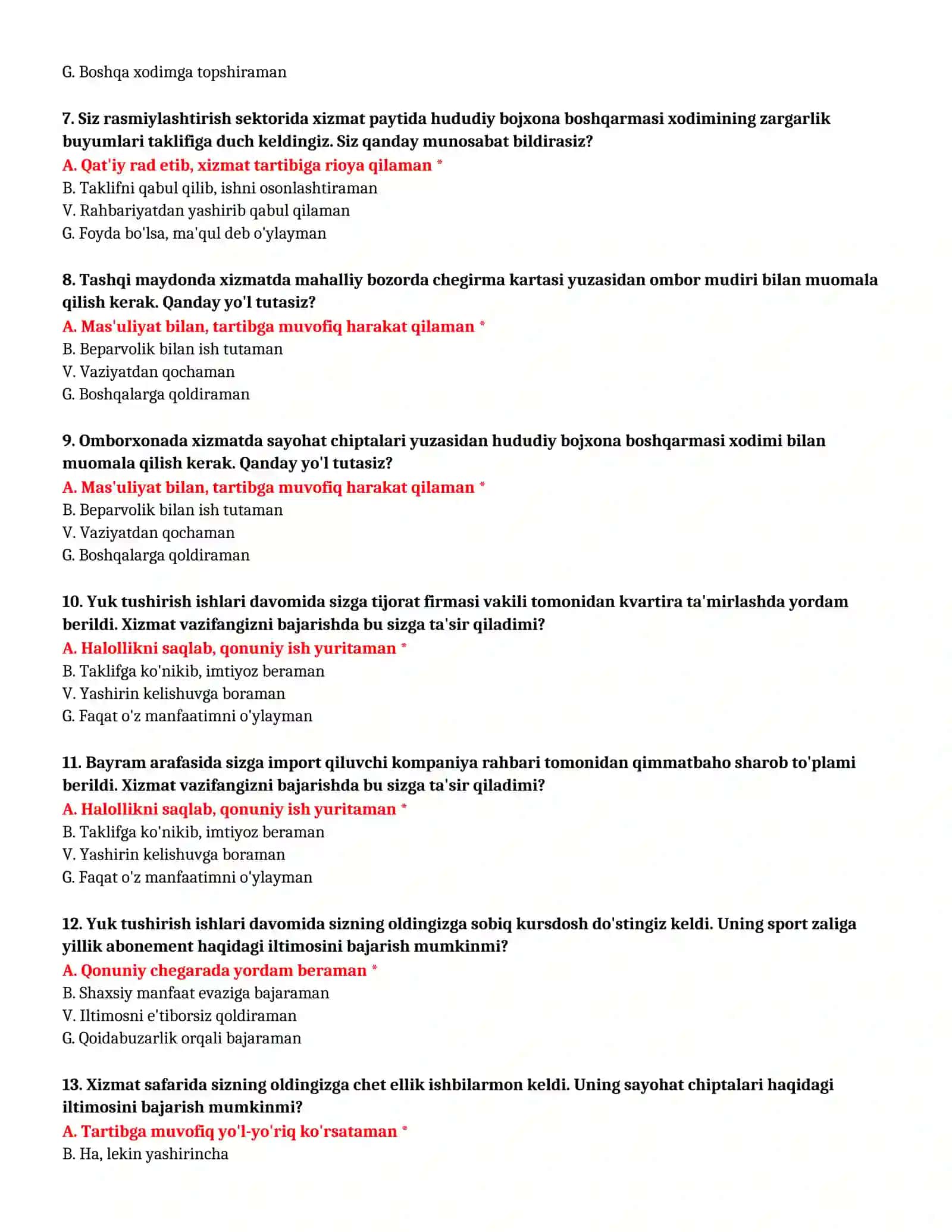 Bojxona nazorati 200 ta test 3