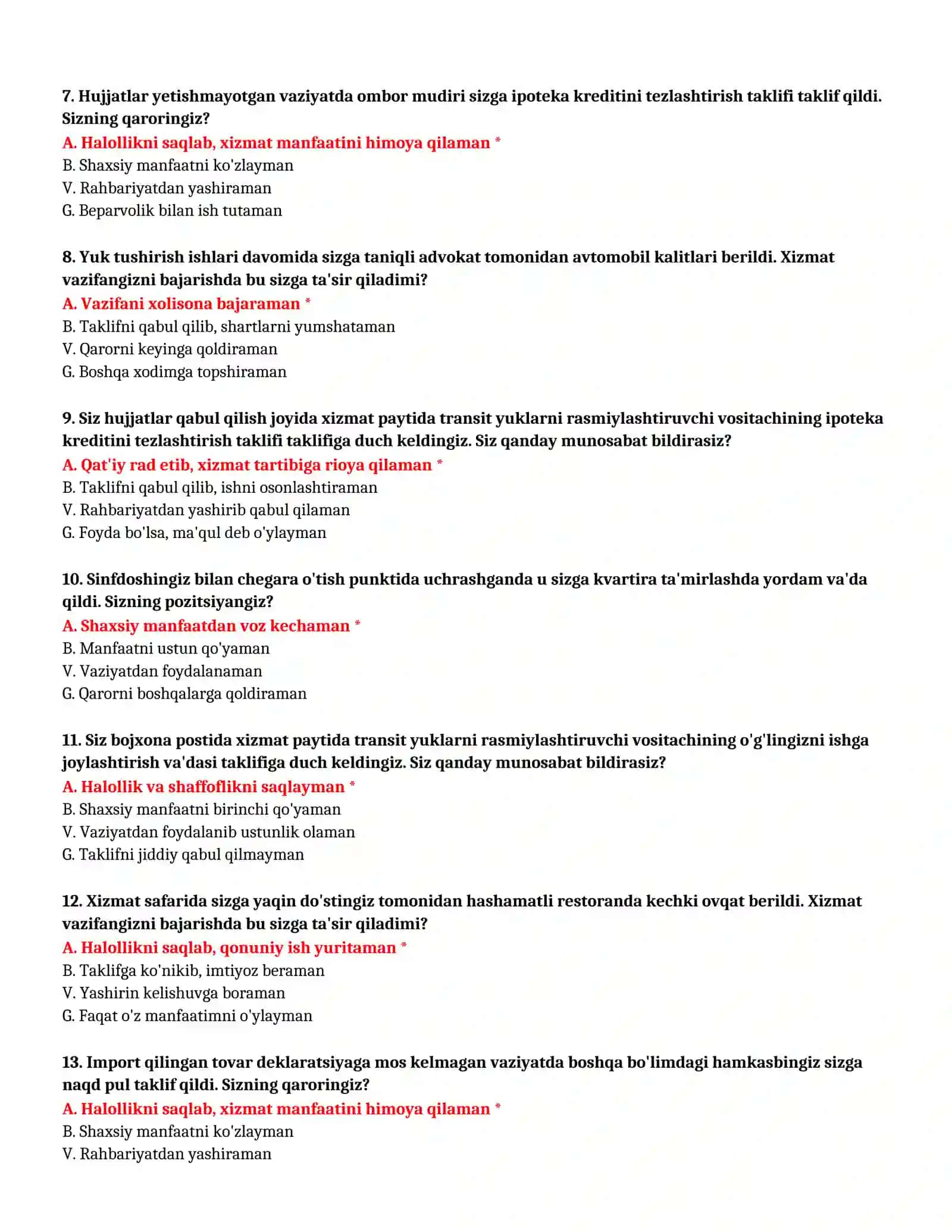 Bojxona test savollari va javoblari 3