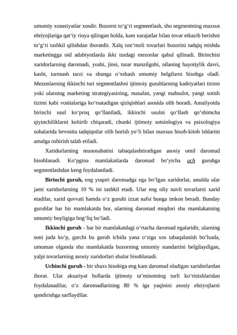 Bozor segmentasiyasining mohiyati va uning ahamiyati 3