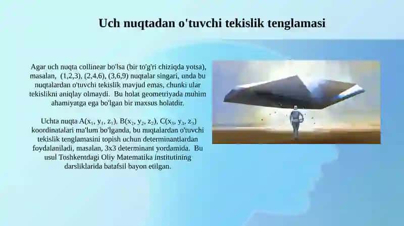 Uch nuqtadan o'tuvchi tekislik tenglamasi 3
