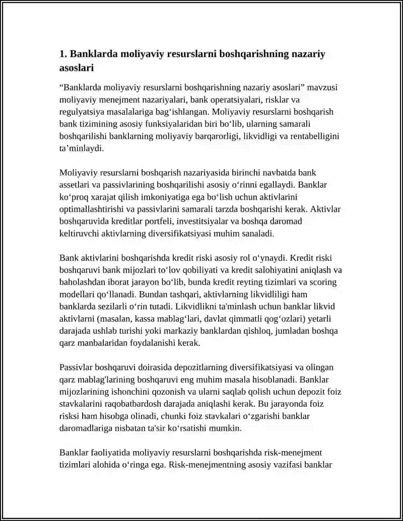 BANKLAR FAOLIYATIDA MOLIYAVIY RESURSLARNI BOSHQARISH 3