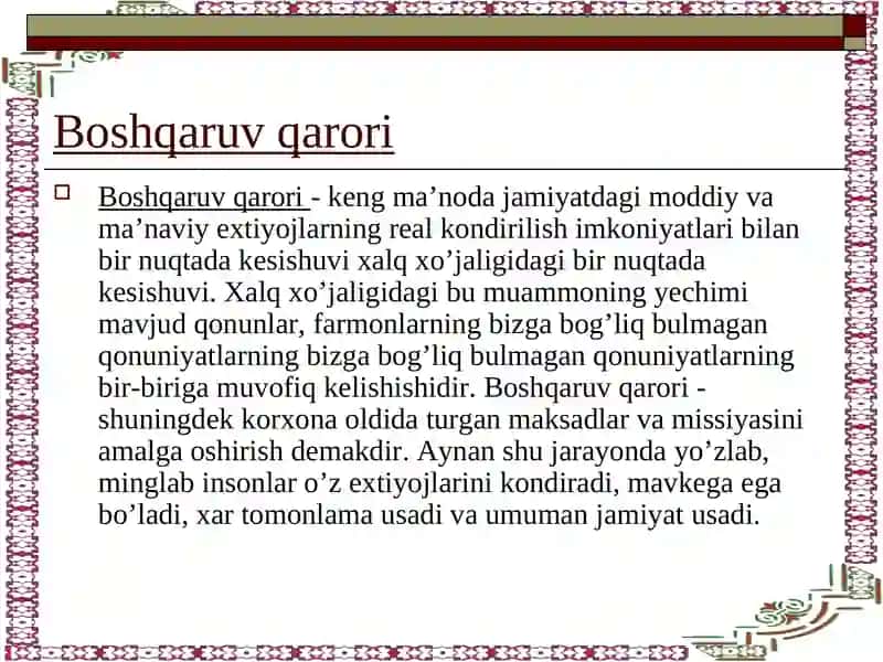 BOSHQARUV FAOLIYATINING SAMARADORLIGI 3