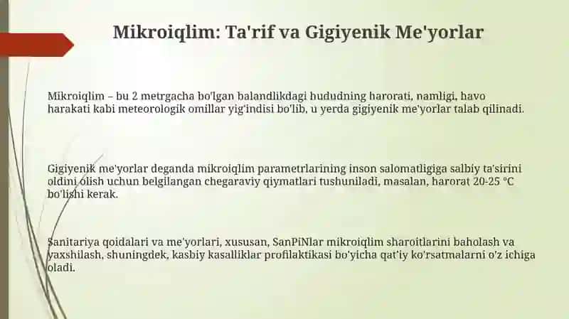 Mikroiqlim va Gigiyenik Me'yorlar 3
