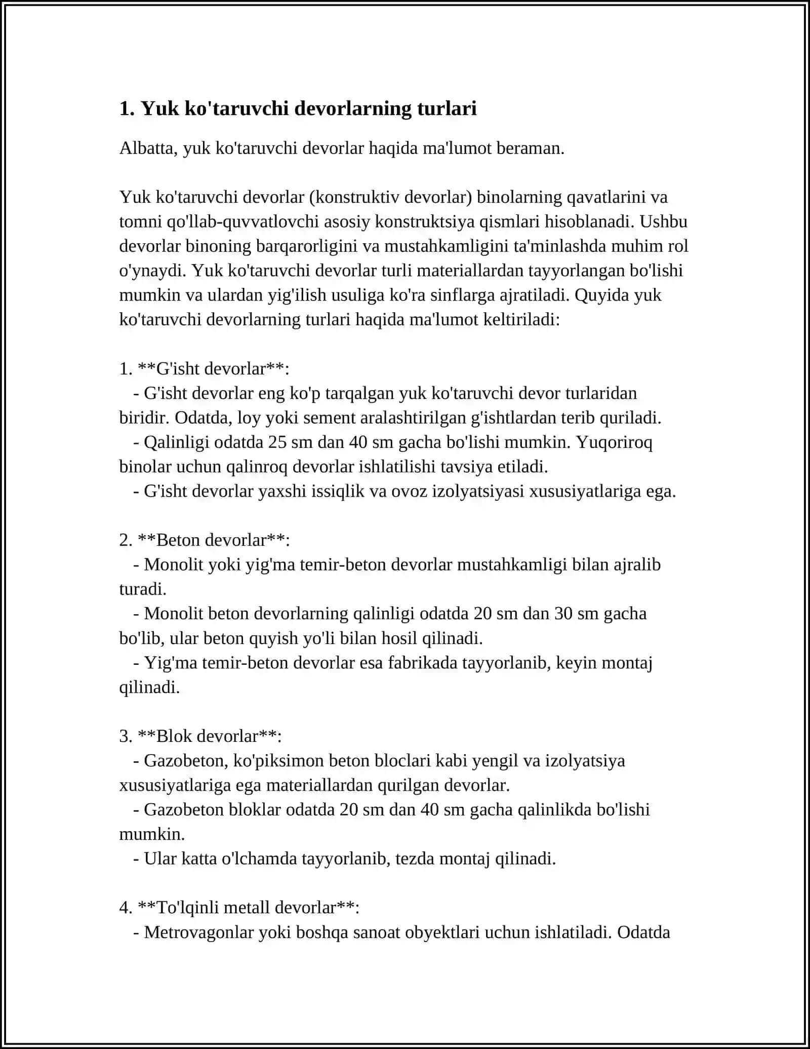Yuk ko'taruvchi devorlar va to'qqizta konstruktiv element 3