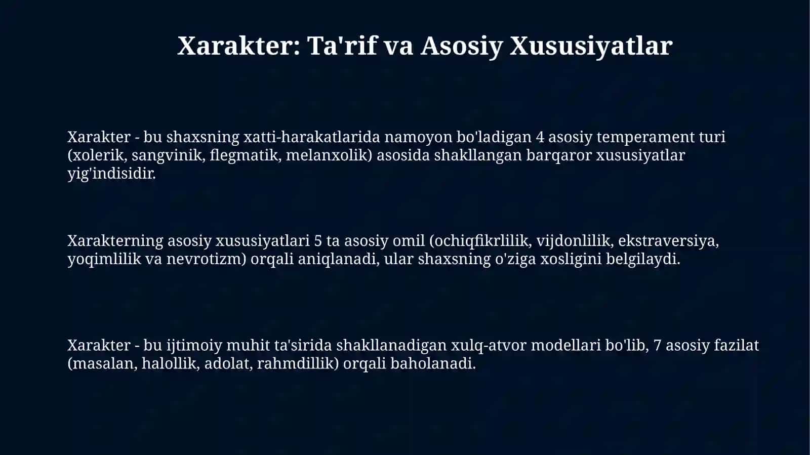 Xarakter vauning psixologik tavsiyasi 3
