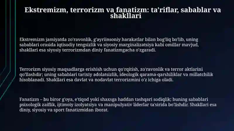 Ekstremizm, terrorizm va fanatizm: Ta'riflar, sabablar va shakllar 3