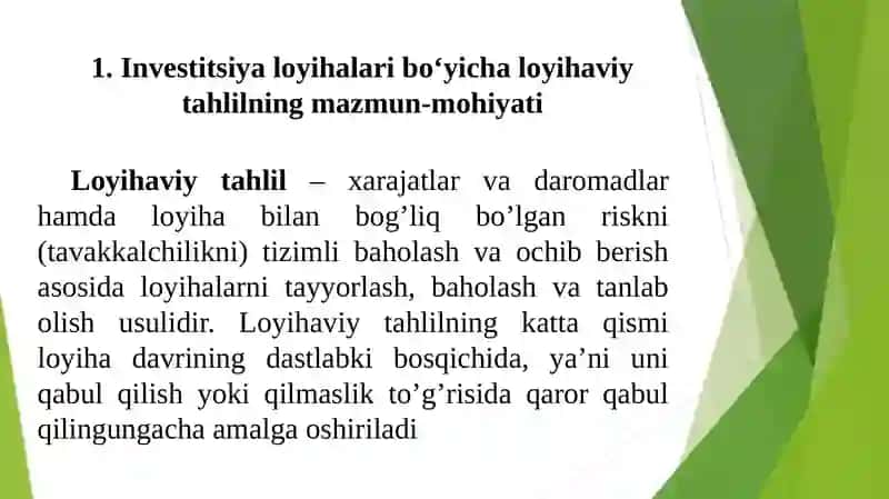 INVESTITSIYALARNING LOYIHAVIY TAHLILI 3