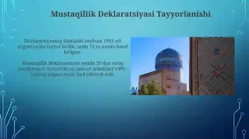 Mustaqillikning e'lon qilinishi O'zbekiston Respublikasining tashkil etilishi 3