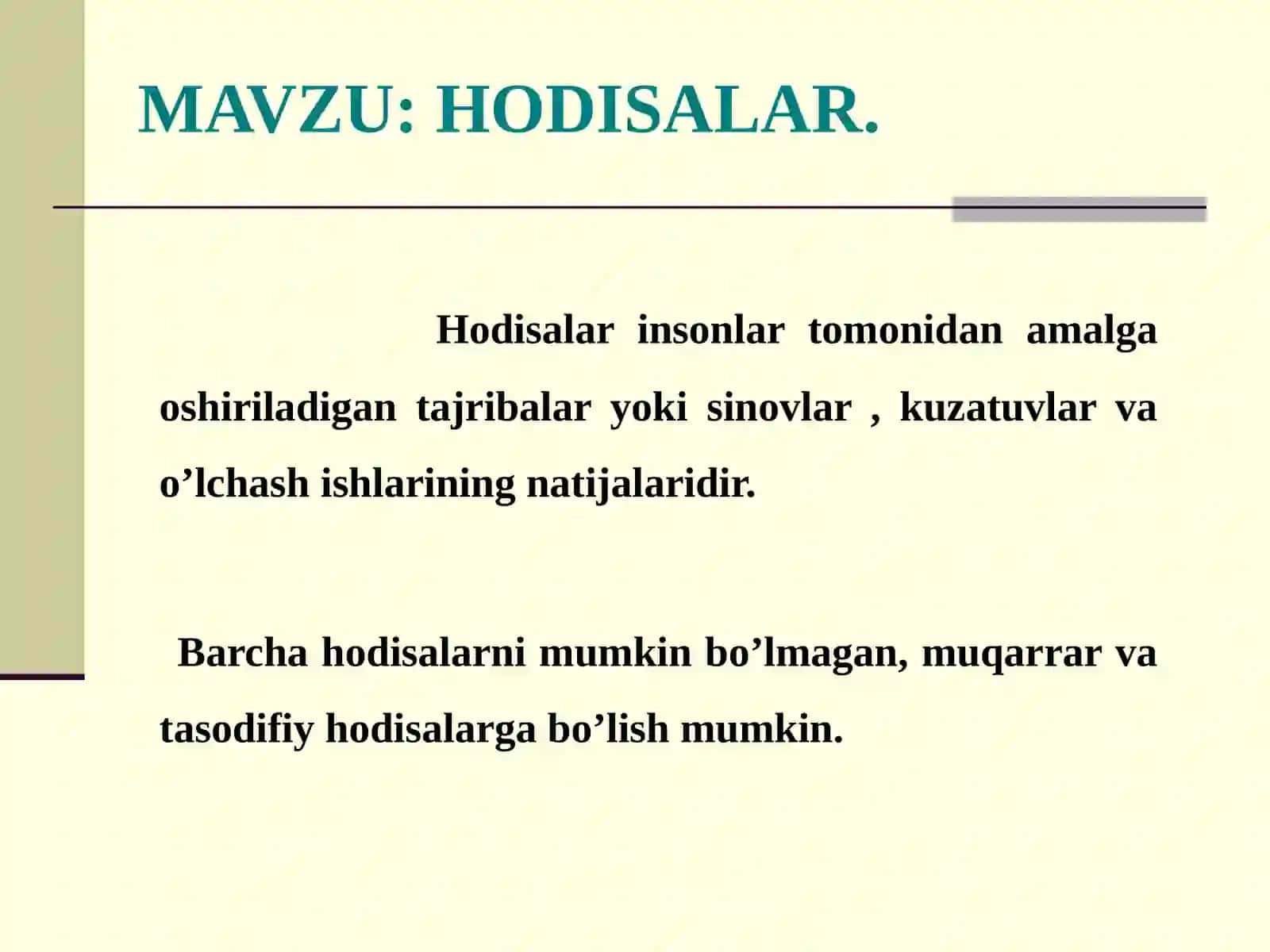 Video darsi "Hodisalar" mavzusida - Matematika fanidagi 3