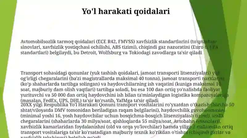 Avtomobilsozlik tarmoq qoidalari 3