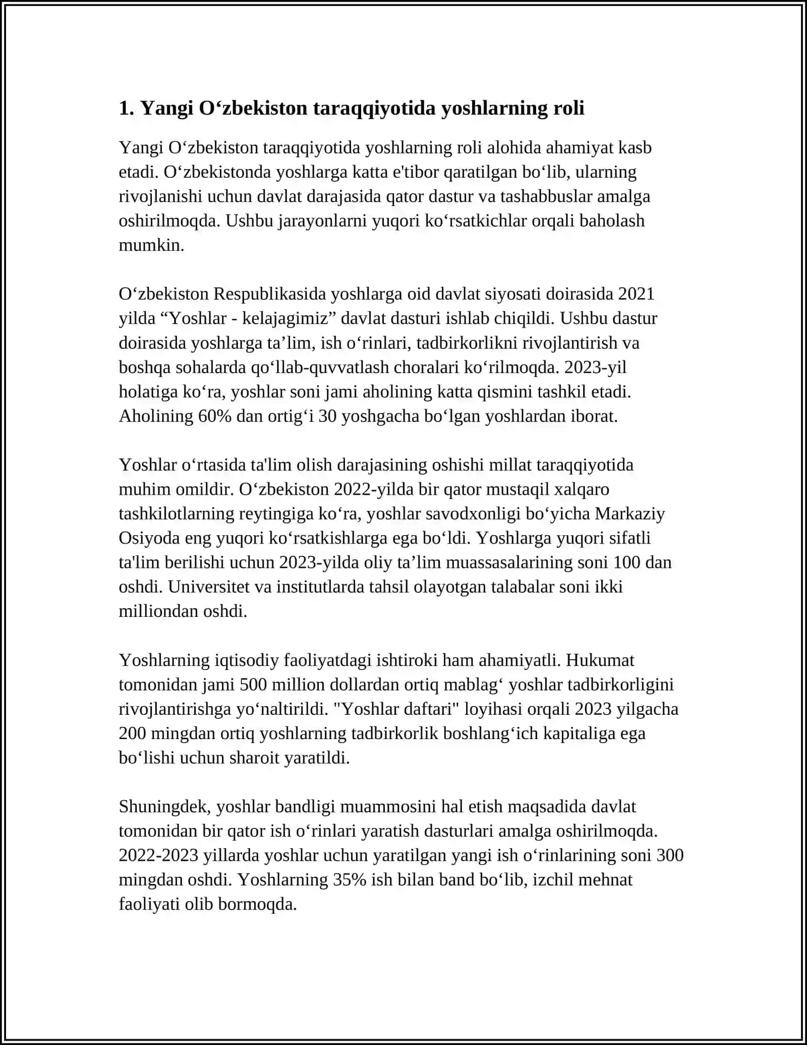 YANGI O‘ZBEKISTON TARAQQIYOTIDA YOSHLAR FENOMENI 3