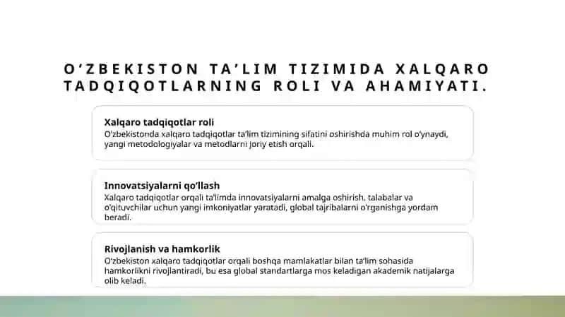 Xalqaro tadqiqotlar va Oʻzbekiston taʼlim tizimi 3
