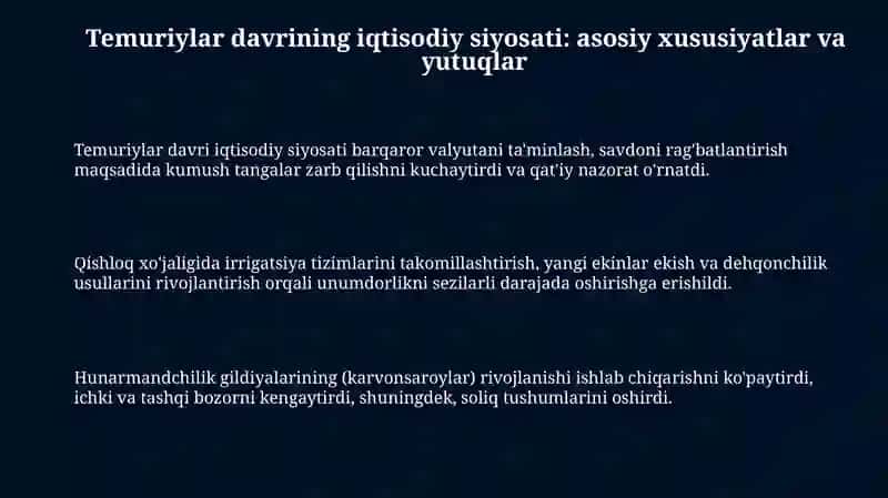 Temuriylar Davri Iqtisodiy Siyosati 3