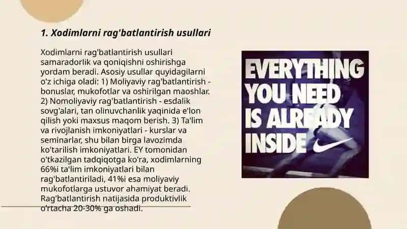 Xodimlarni rag'batlantirish usullari 3