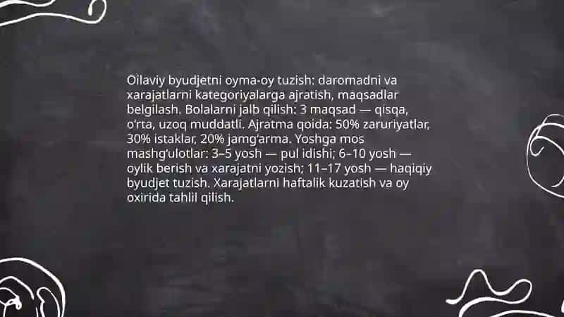 Oilaviy byudjet tuzish va bolalarga byudjet tushunchasini o'rgatish 3